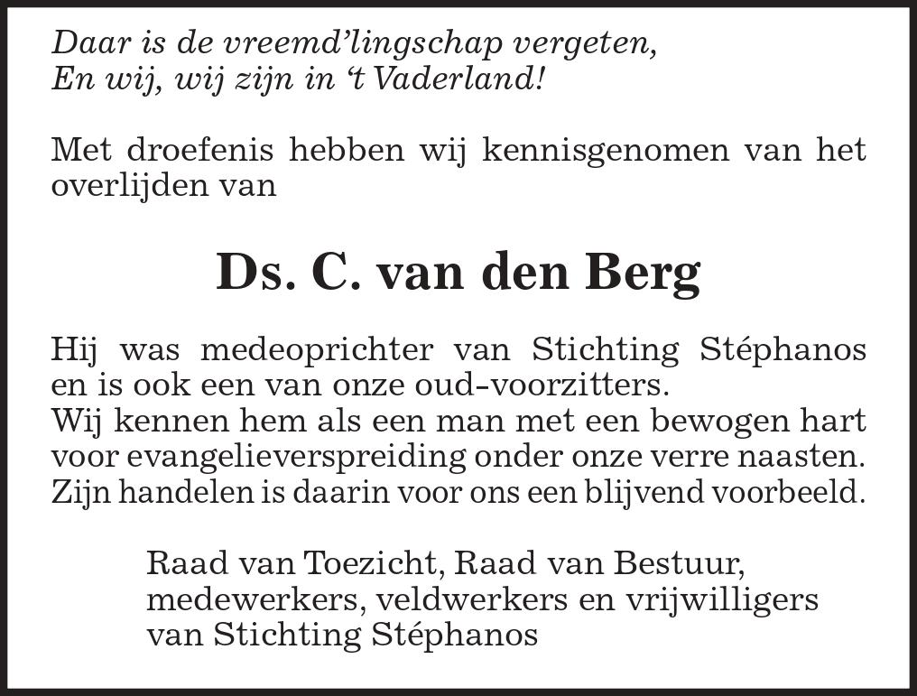 Overlijden Dominee C. van den Berg - Stephanos